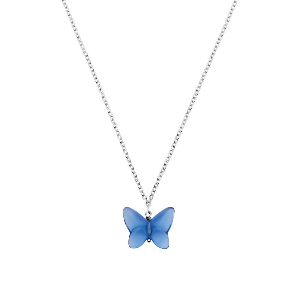 Lalique Papillon Necklace, Silver, Blue Crystal